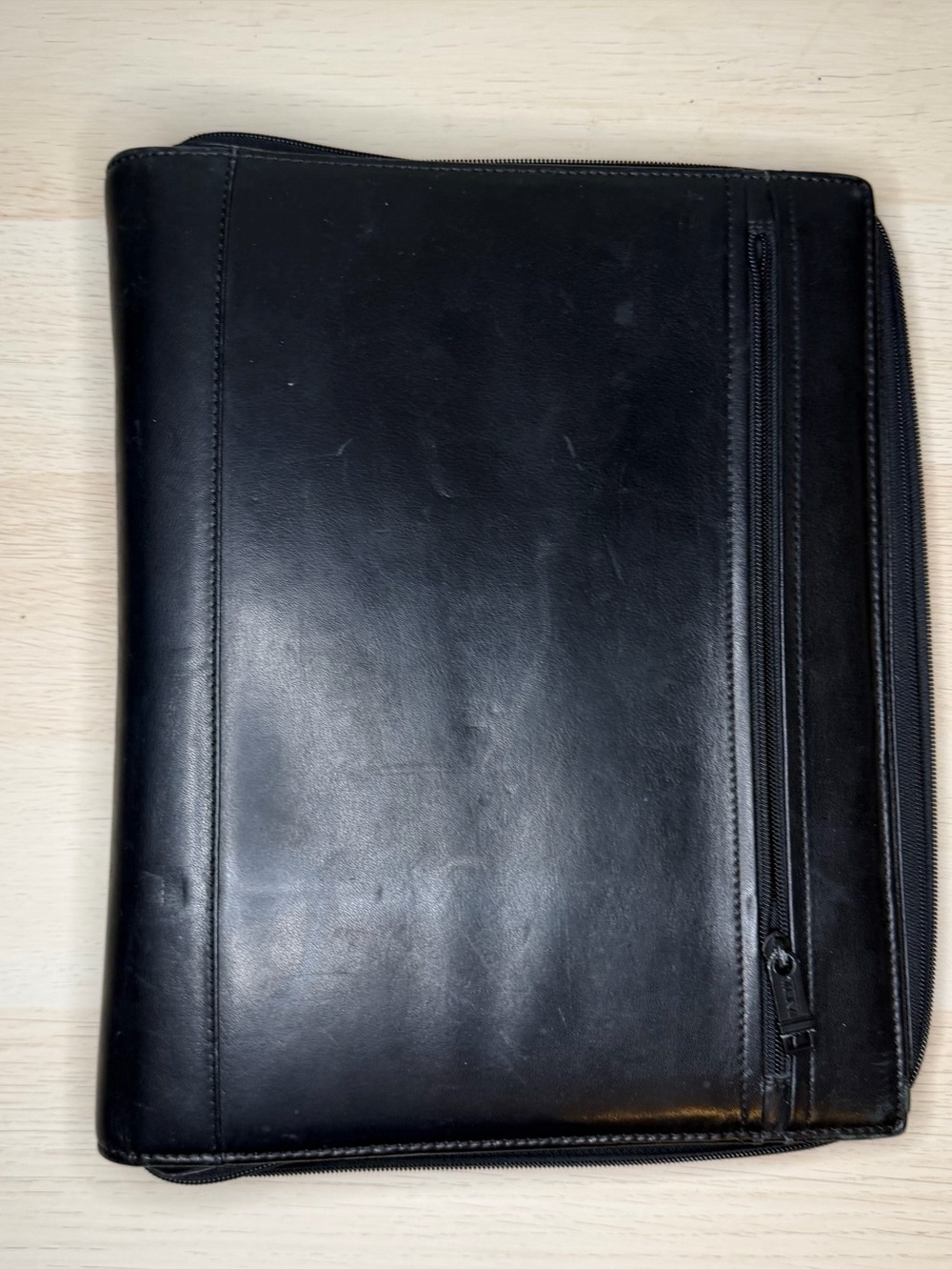 Tumi Professional Black Leather Zip Portfolio Planner Notepad Folder